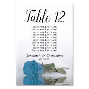 Elegant Turquoise Blue Rose Seating Chart Wedding Table Number