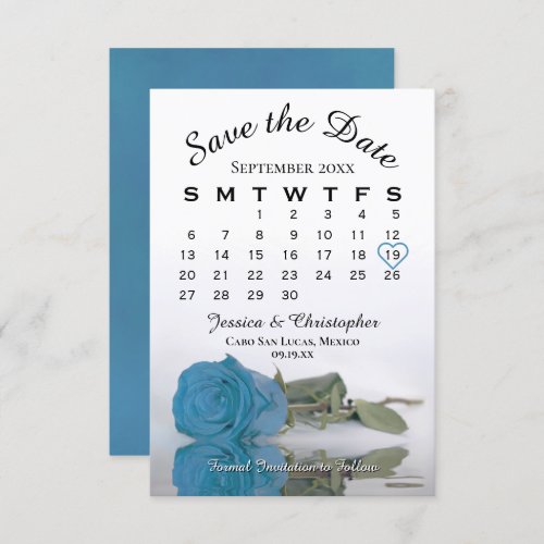 Elegant Turquoise Blue Rose Wedding Calendar Save The Date