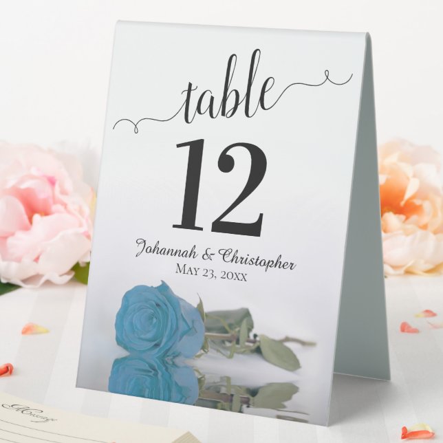 Elegant Turquoise Blue Rose Wedding Table Number Table Tent (In SItu (Wedding))