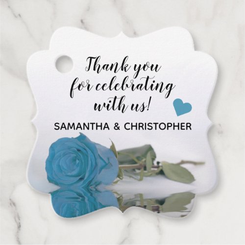 Elegant Turquoise Blue Rose Wedding Thank You Favor Tags