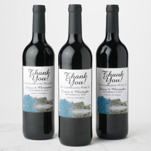 Elegant Turquoise Blue Rose Wedding Thank You Wine Label
