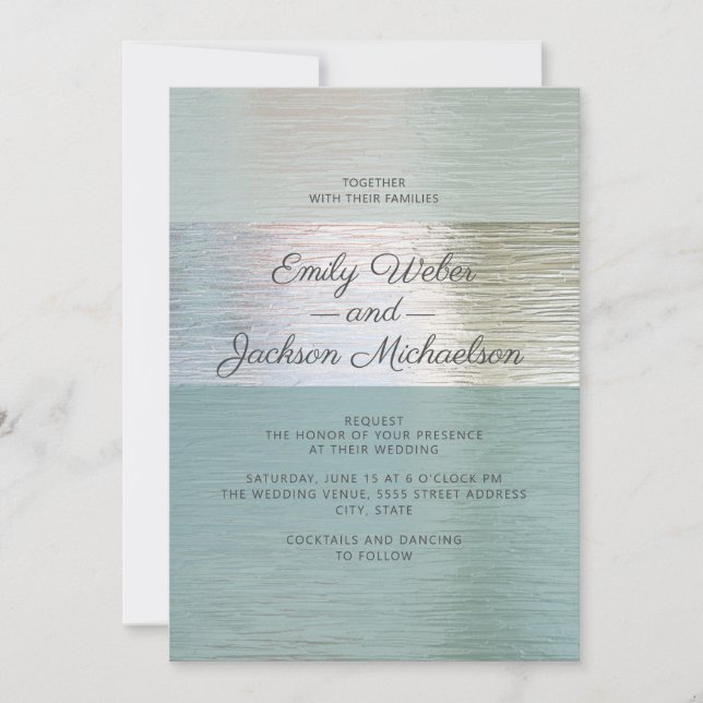 Elegant Turquoise Blue Silver Sea Glass Wedding  Invitation (Front)