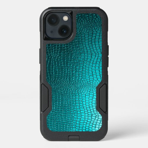 Elegant Turquoise Blue Snakeskin Texture Print iPhone 13 Case