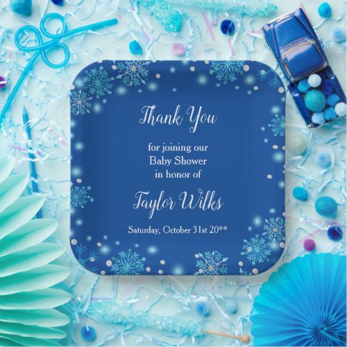 Elegant Turquoise Blue Snowflakes Paper Plates