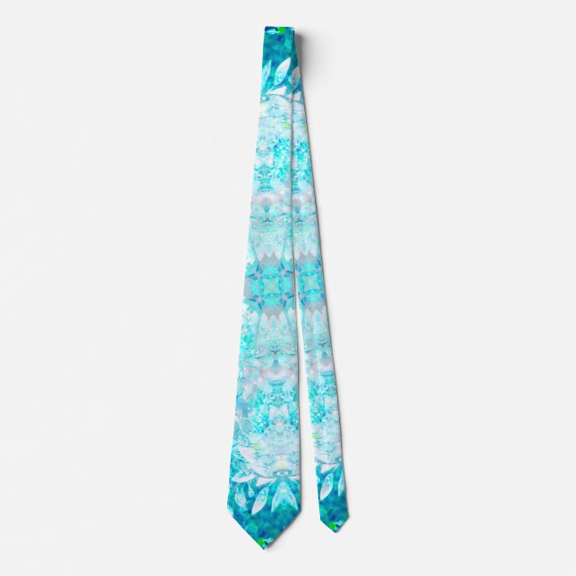 Elegant Turquoise Blue White Crystal Floral Neck Tie (Front)