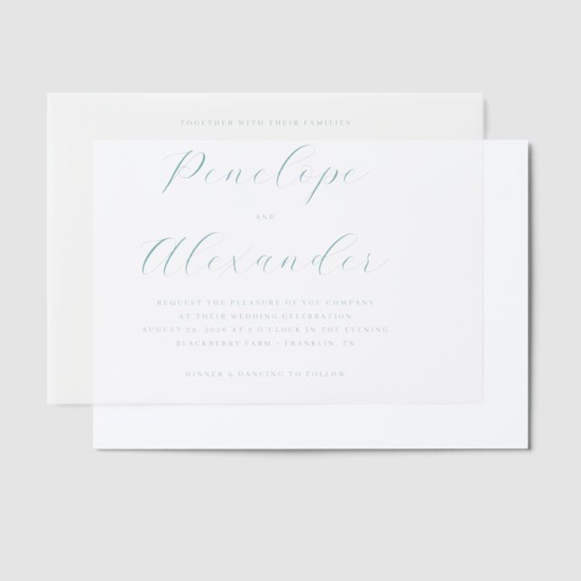 Elegant Turquoise Calligraphy Vellum Invitations (Offset)