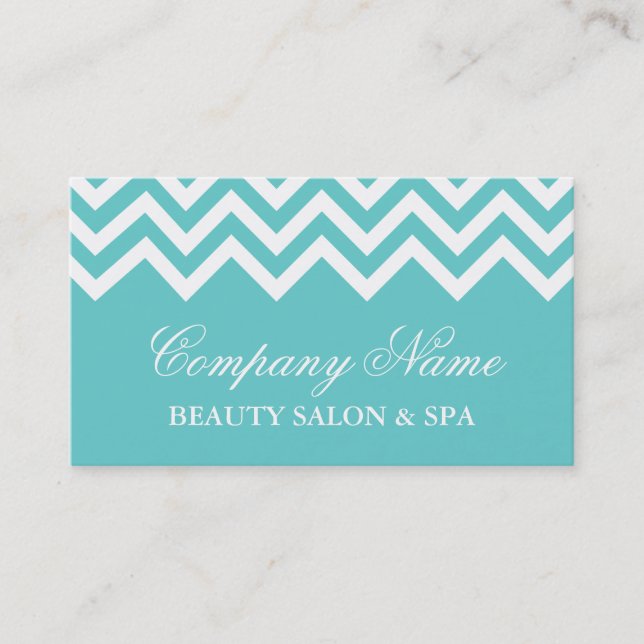Elegant turquoise chevron pattern business card (Front)