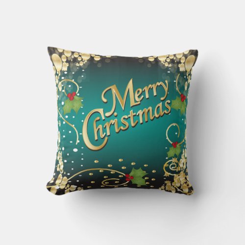 Elegant Turquoise Christmas Throw Pillow