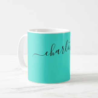 Elegant Turquoise Color Modern Name Personalized Coffee Mug