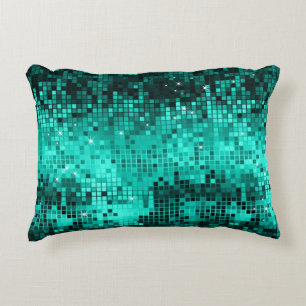 Elegant Turquoise Disco Ball Glitter & Sparkles Accent Pillow