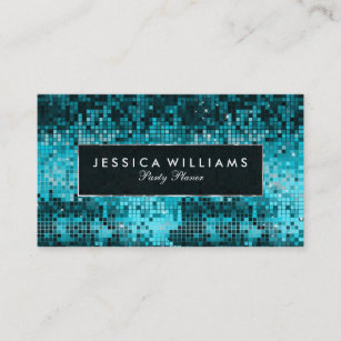Elegant Turquoise Disco Glitter Business Card