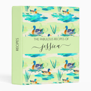 Elegant turquoise ducks script name Recipe Mini Binder