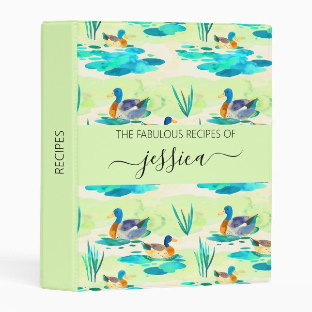 Elegant turquoise ducks script name Recipe Mini Binder (Front/Spine)