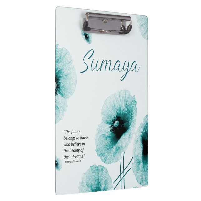 Elegant Turquoise Floral Clipboard Customizable (Right)