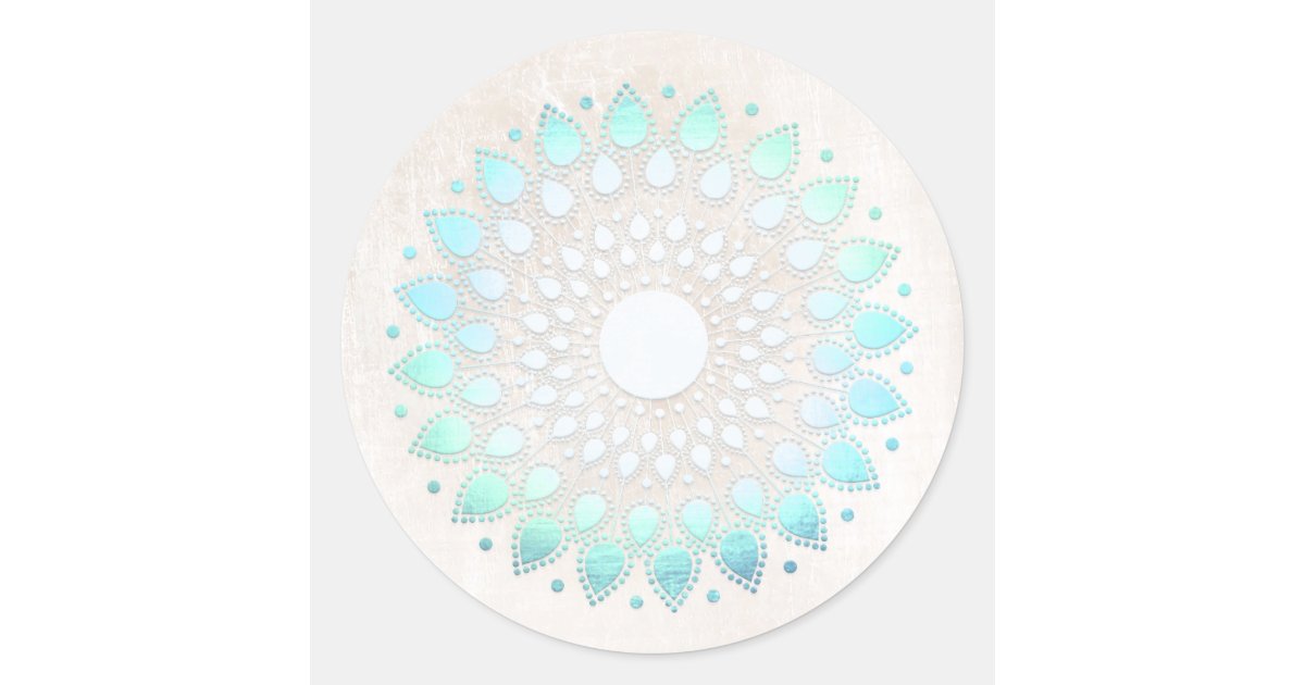 Elegant Turquoise Floral Lotus Flower Mandala Classic Round Sticker ...