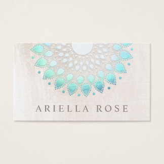 Elegant Turquoise Floral Lotus White Marble Business Card