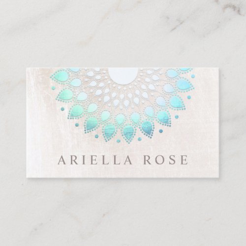 Elegant Turquoise Floral Lotus White Marble Business Card