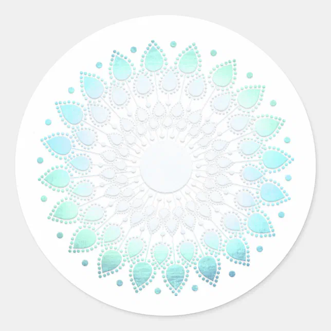 Elegant Turquoise Floral Lotus White Marble Classic Round Sticker | Zazzle