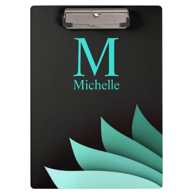 Elegant Turquoise Floral Personalized Monogram Clipboard (Front)