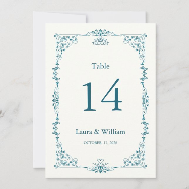 Elegant Turquoise Floral Table Number (Front)