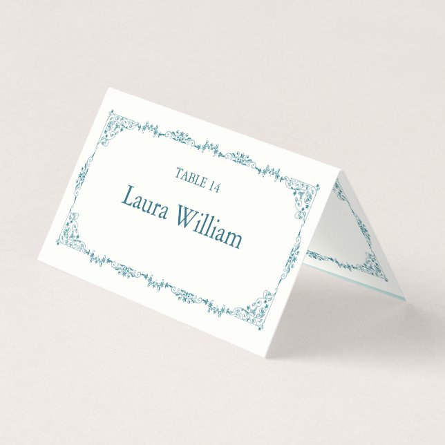 Elegant Turquoise Floral Table Number & Guest Name (Front)