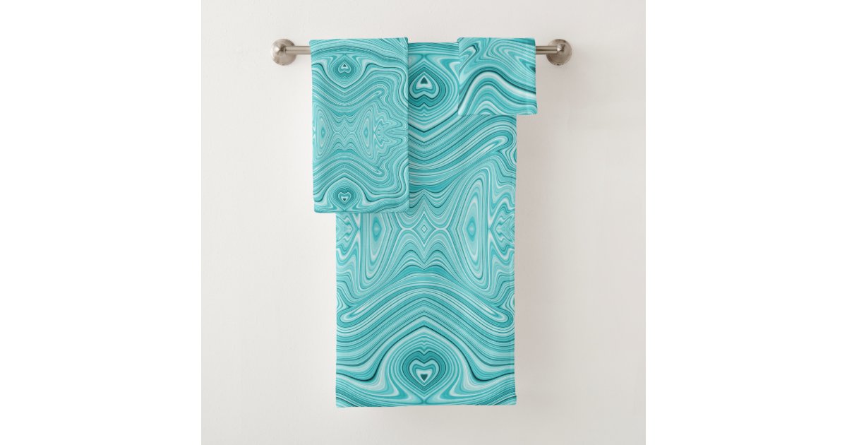 Elegant turquoise fluid marble bath towel set Zazzle