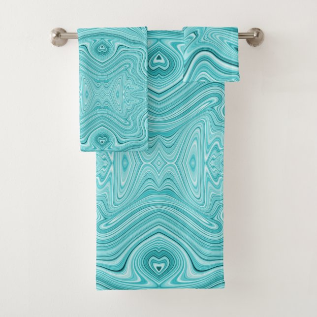 Elegant turquoise fluid marble  bath towel set (Insitu)