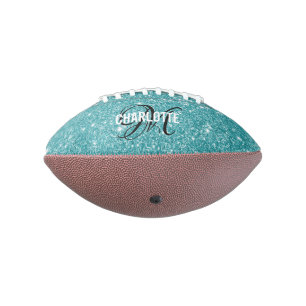 Elegant turquoise glitter monogram name football