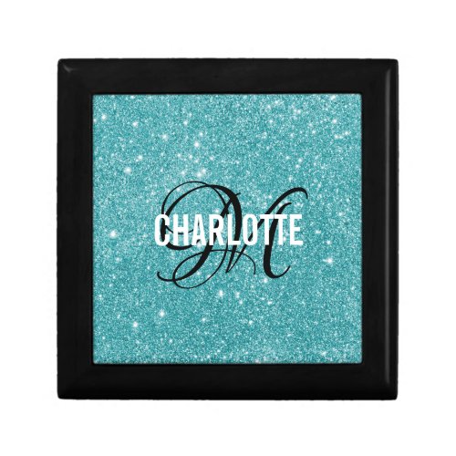 Elegant turquoise glitter monogram name gift box