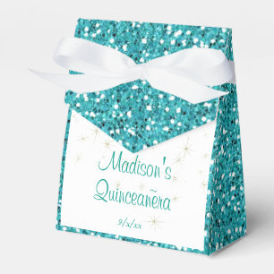 Elegant Turquoise Glitter, Quinceanera Custom Favor Boxes