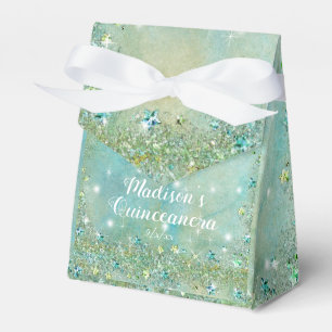 Elegant Turquoise Glitter, Quinceanera Favor Boxes