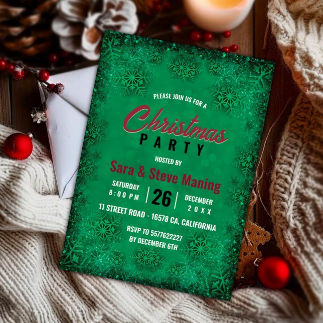 Elegant turquoise glitter snowflakes Christmas Invitation (Creator Uploaded)