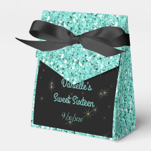 Elegant Turquoise Glitter, Sweet Sixteen, Custom Favor Boxes