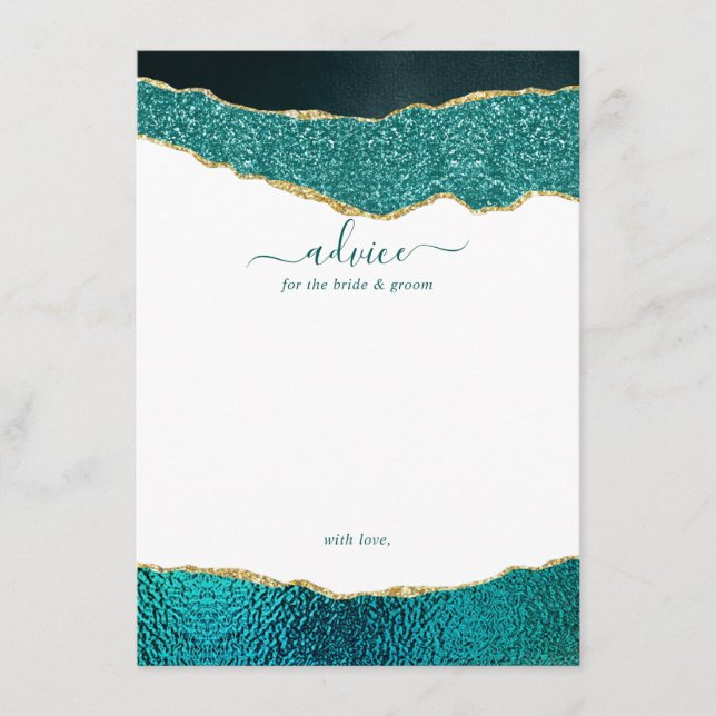 Elegant Turquoise & Gold Agate Wedding Advice Card (Front)