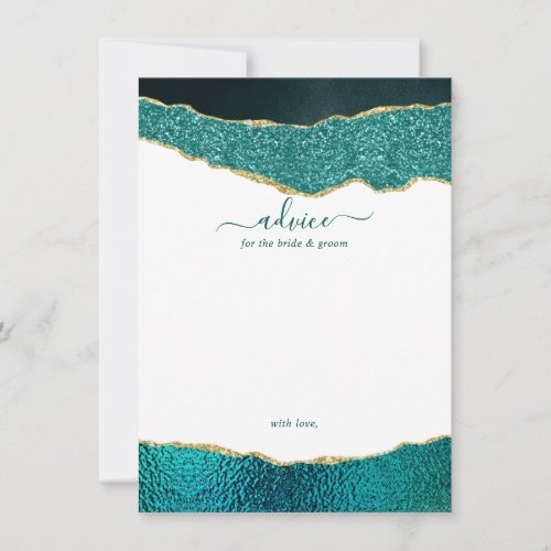 Elegant Turquoise  Gold Agate Wedding Advice Card