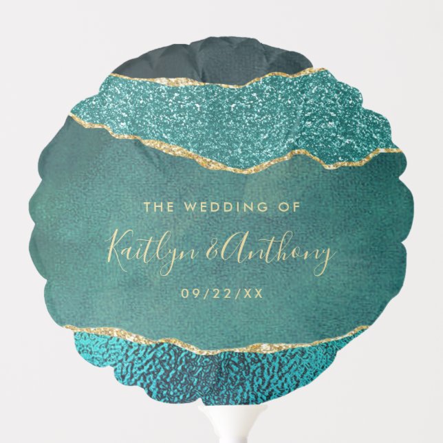 Elegant Turquoise & Gold Agate Wedding Balloon (Front)