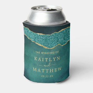 Elegant Turquoise & Gold Agate Wedding Can Cooler