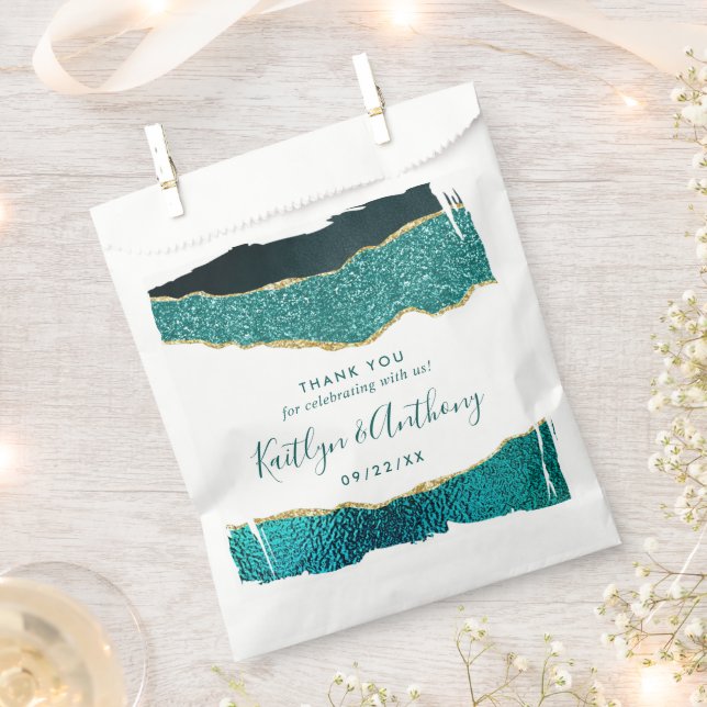 Elegant Turquoise & Gold Agate Wedding Favor Bag (Clipped)
