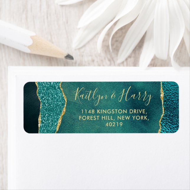 Elegant Turquoise & Gold Agate Wedding Label (Insitu)