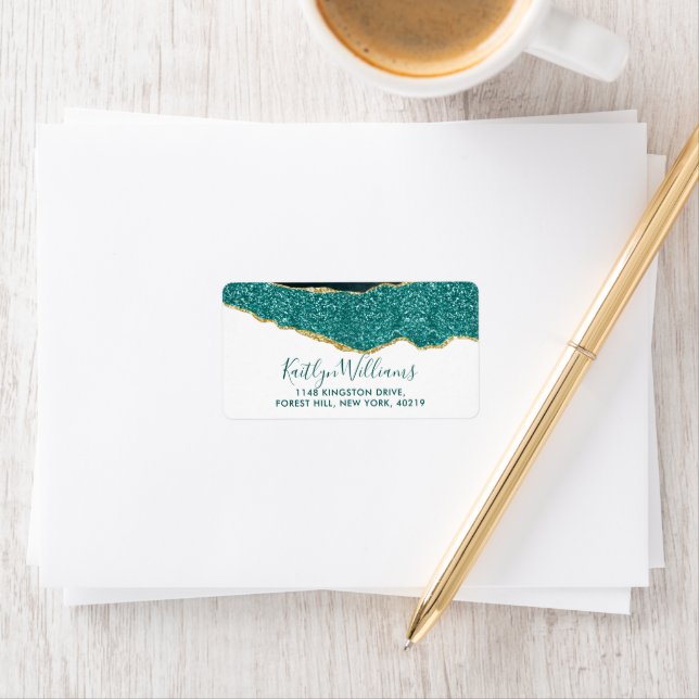 Elegant Turquoise & Gold Agate Wedding Label (Insitu)
