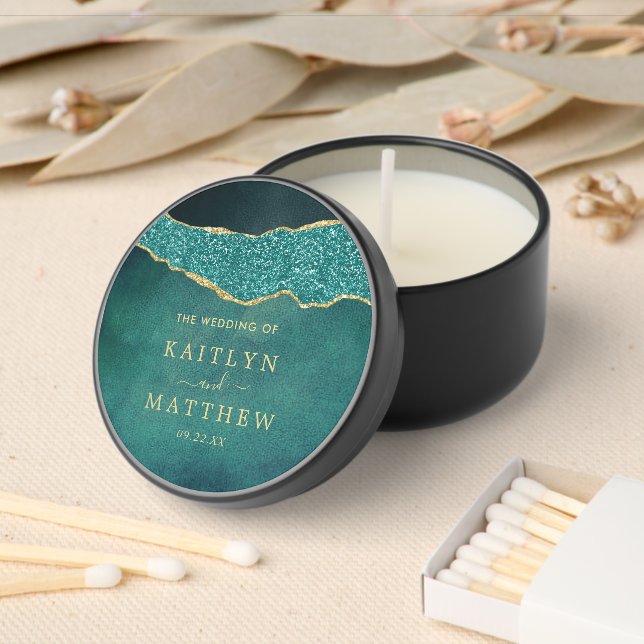 Elegant Turquoise & Gold Agate Wedding Mini Candle Favors (Insitu)