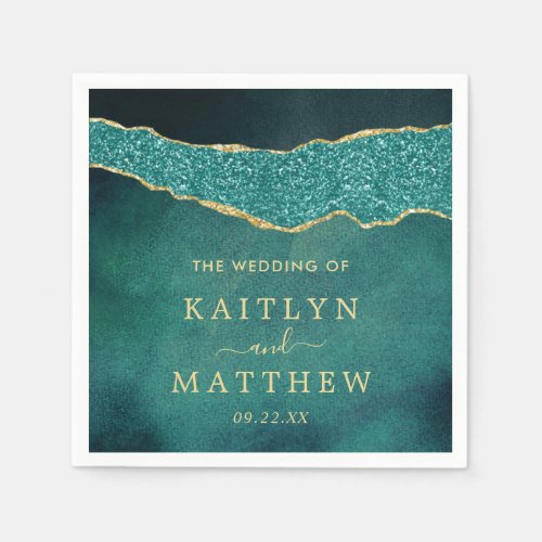 Elegant Turquoise  Gold Agate Wedding Napkins