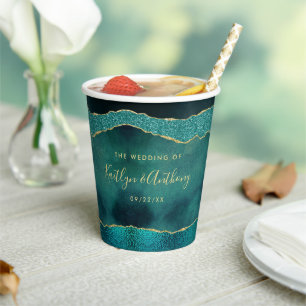 Elegant Turquoise & Gold Agate Wedding Paper Cups
