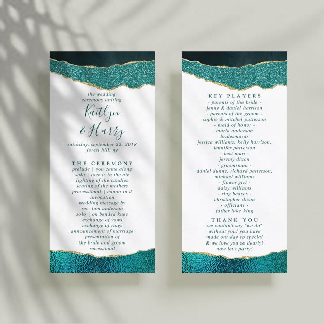 Elegant Turquoise & Gold Agate Wedding Program (Creator Uploaded)