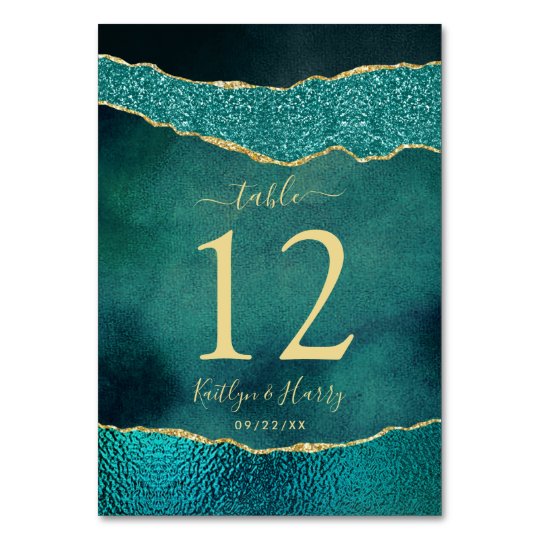 Elegant Turquoise & Gold Agate Wedding Table Number