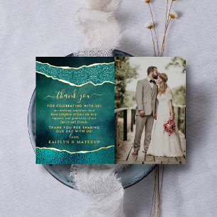 Elegant Turquoise & Gold Agate Wedding Thank You Foil Invitation