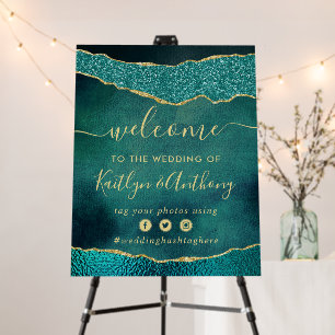 Elegant Turquoise & Gold Agate Wedding Welcome Foam Board