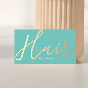 Elegant Turquoise Golden Hair Stylist Business Card