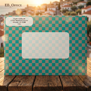 Elegant Turquoise & Gray Checkered  Return Address Envelope
