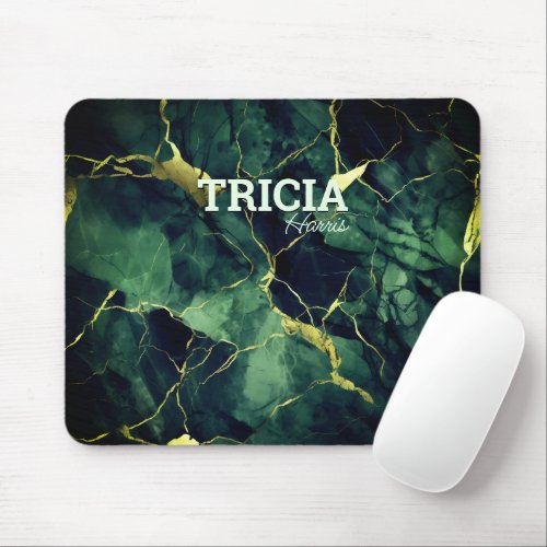 Elegant turquoise green marble faux gold glitter mouse pad